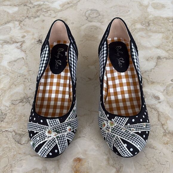 NWOT RUBY SHOO Paula - Black White Floral/Polka Dot/Gingham Heels Adorable - Picture 4 of 13